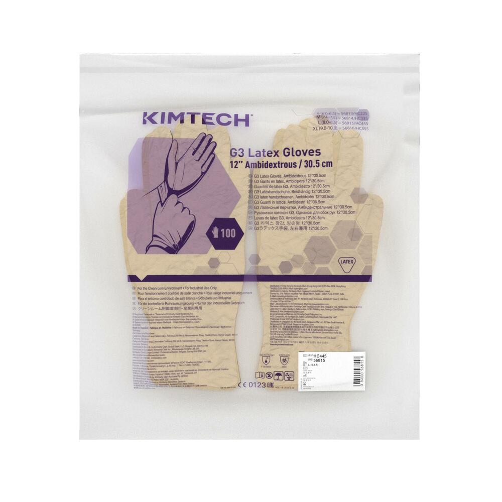 Gants ambidextres en latex Kimtech™ G3 - HC445, couleur naturelle, taille L, 10 x 100 (1 000 gants) - HC445