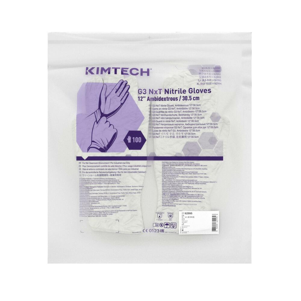 Gants ambidextres en nitrile Kimtech™ G3 NxT™ - 62995, blanc, taille L+, 10 x 100 (1 000 gants), longueur 30,5 cm - 62995