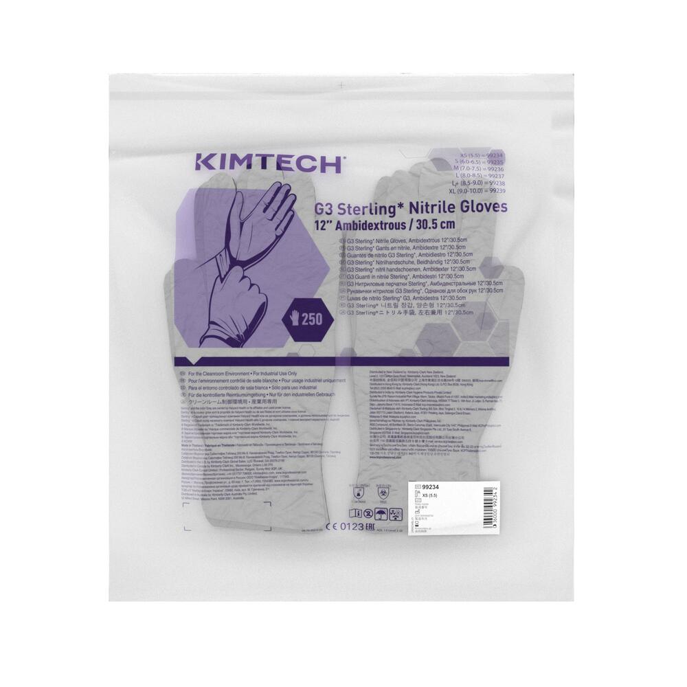 Kimtech™ G3 Sterling™ Guanti ambidestri in nitrile 99234 - Grigio, XS, 6x250 (1.500 guanti), lunghezza 30,5 cm - 99234