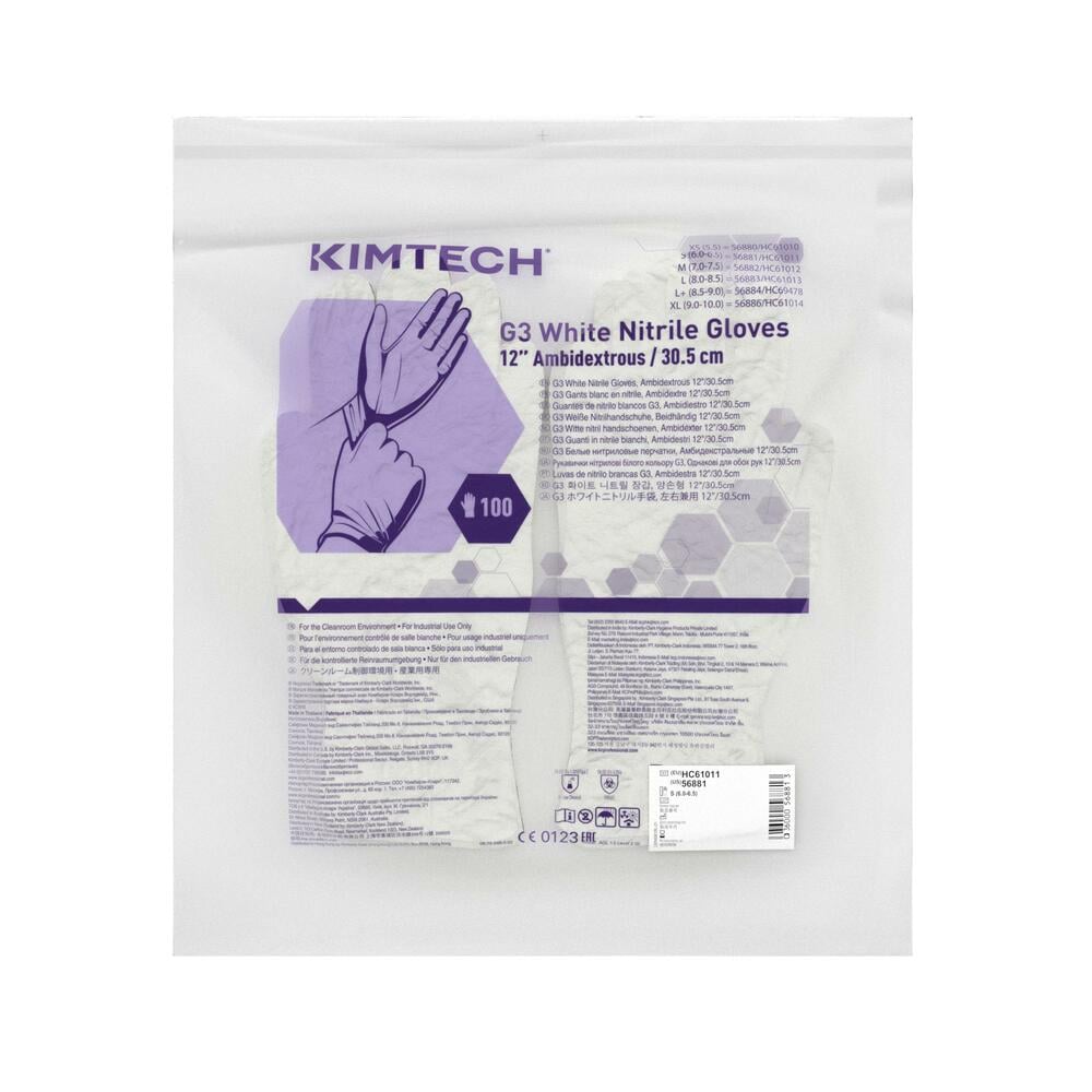 Gants ambidextres blancs en nitrile Kimtech™ G3 - HC61011, blanc, taille S, 10 x 100 (1 000 gants), longueur 30,5 cm - HC61011