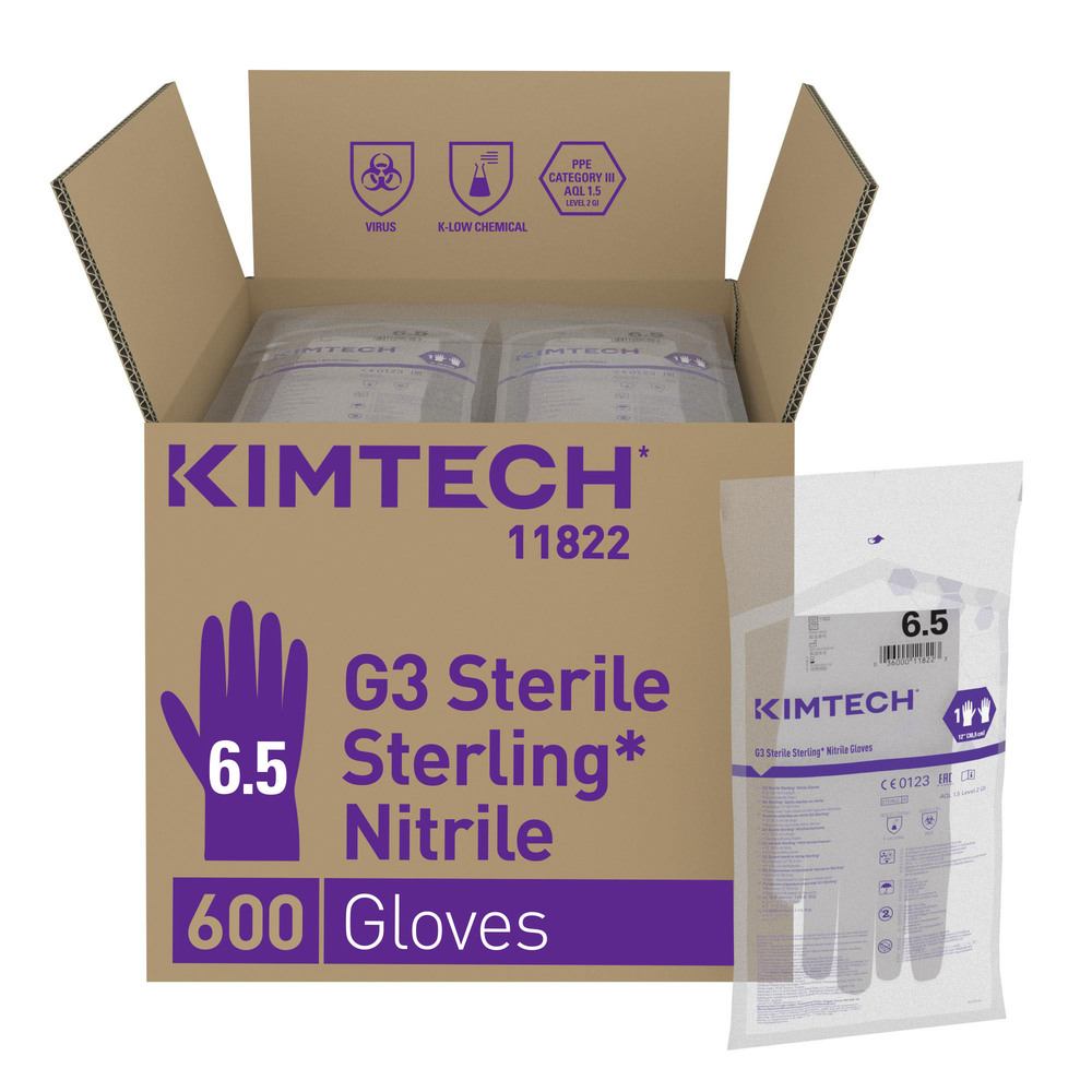 Gants de forme anatomique stériles en nitrile Kimtech™ G3 Sterling™ - 11822, gris, taille 6,5, 10 x 30 (300 gants), longueur 30,5 cm - 11822