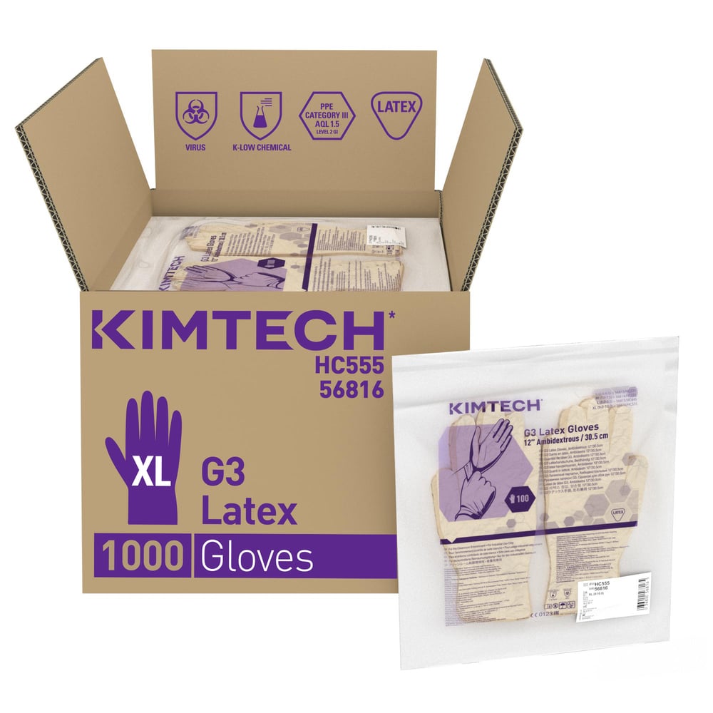 Kimtech™ G3 Latex beidseitig tragbare Handschuhe HC555 – Natur, XL, 10x100 (1.000 Handschuhe), Länge: 30,5 cm - HC555