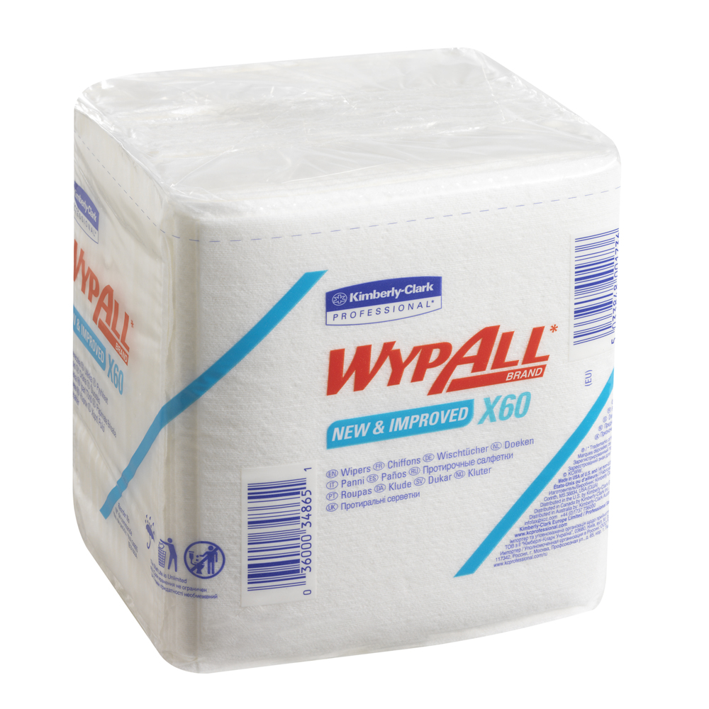 WypAll® X60 1/4 Fold Cloths 6034 - 12 packs x 76 quarter-fold, white cloths - 6034