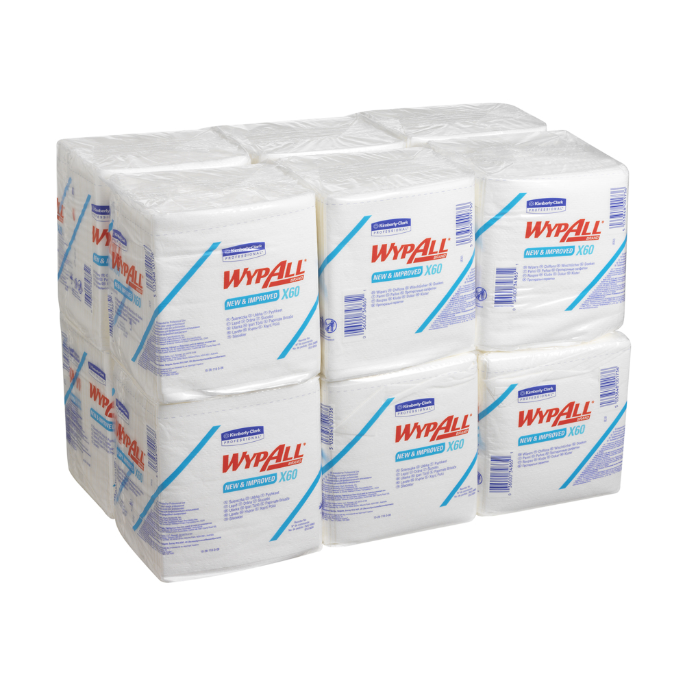 WypAll® X60 1/4-gefaltete Tücher 6034 – 12 Packungen mit je 76 viertelgefalteten, weißen Tüchern - 6034