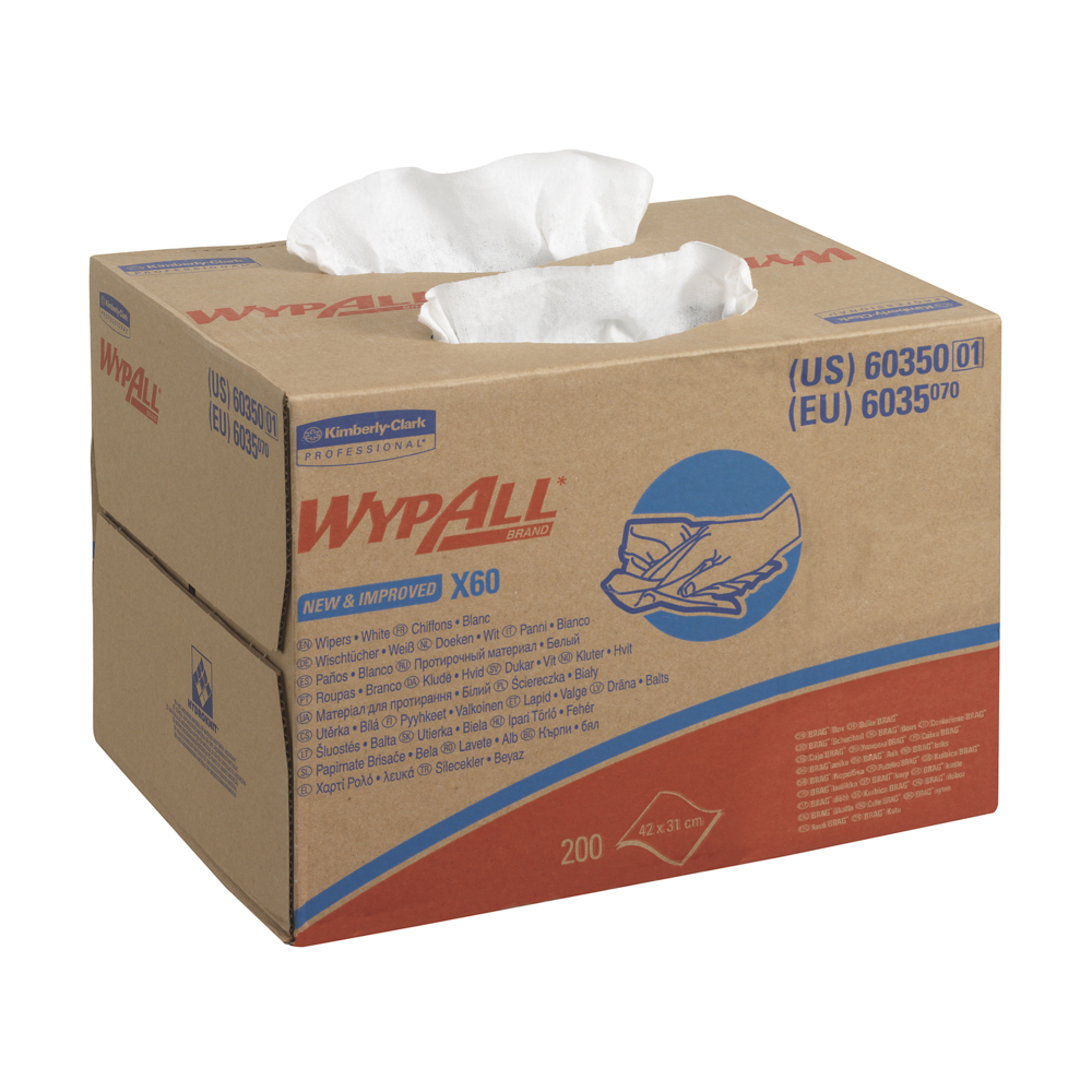 Chiffons WypAll® X60 6035 - 1 boîte distributrice BRAG™ de 200 chiffons blancs - 6035