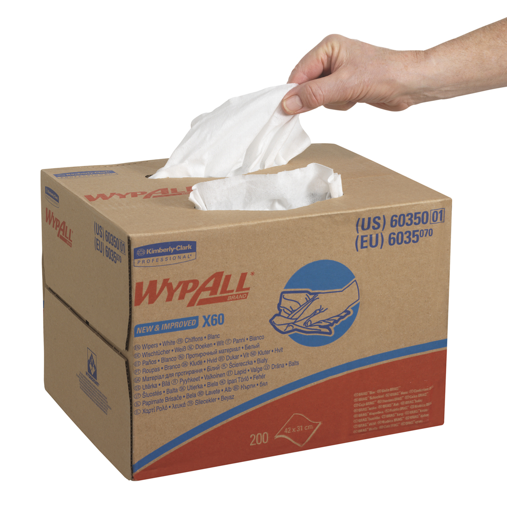WypAll® X60-Tücher 6035 – 1 BRAG™ Box mit 200 weißen Tüchern - 6035