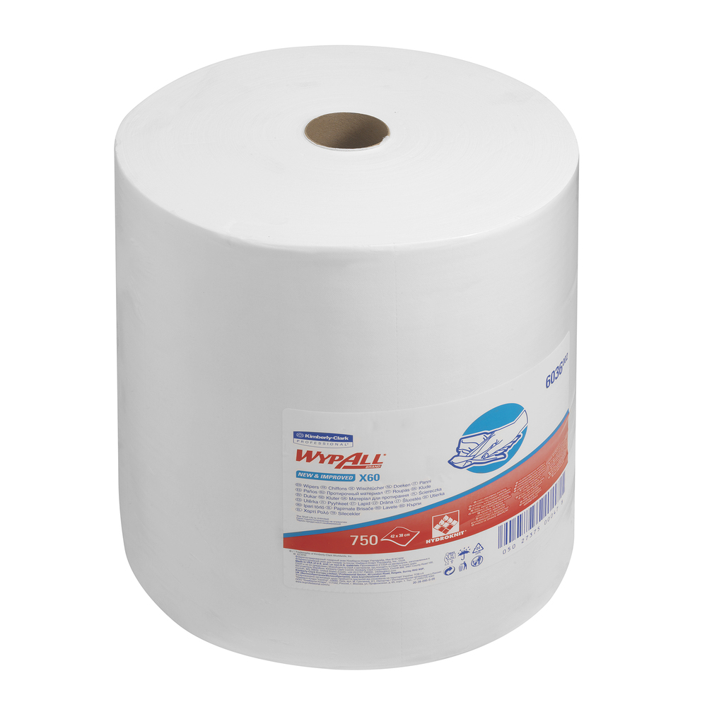 Chiffons WypAll® X60 6036 - 1 grand rouleau de 750 chiffons blancs, 1 épaisseur - 6036
