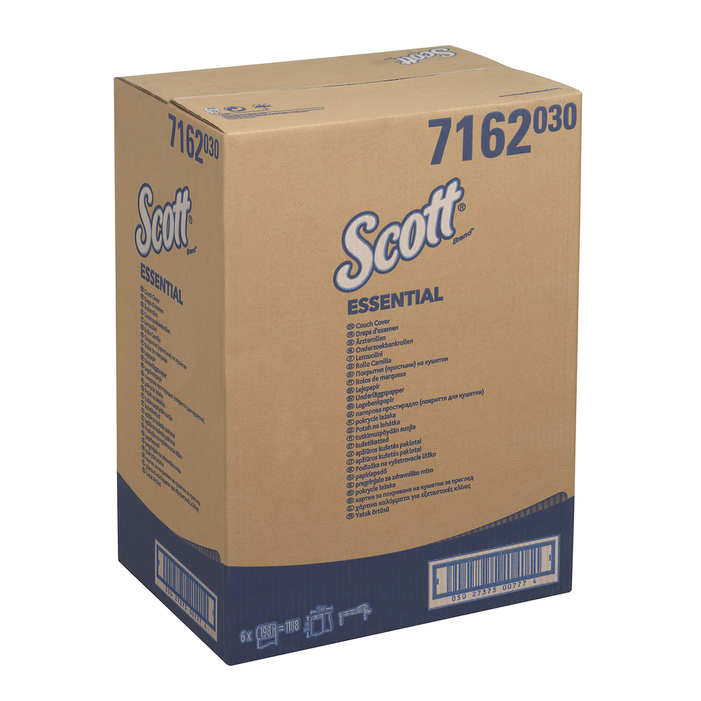 Scott® Essential™ Cubrecamillas (59 de ancho) 7162, 6 rollos x 198 hojas blancas de 1 capa - 7162