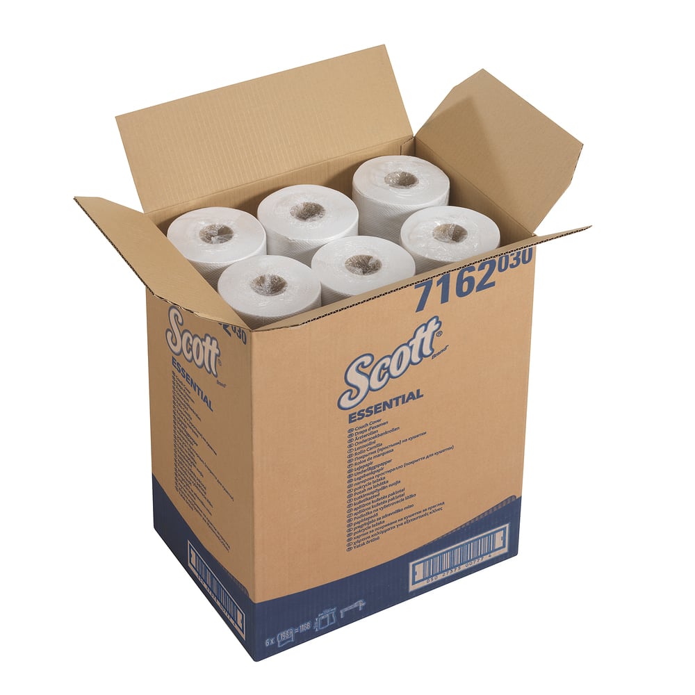 Scott® Essential™ Cubrecamillas (59 de ancho) 7162, 6 rollos x 198 hojas blancas de 1 capa - 7162