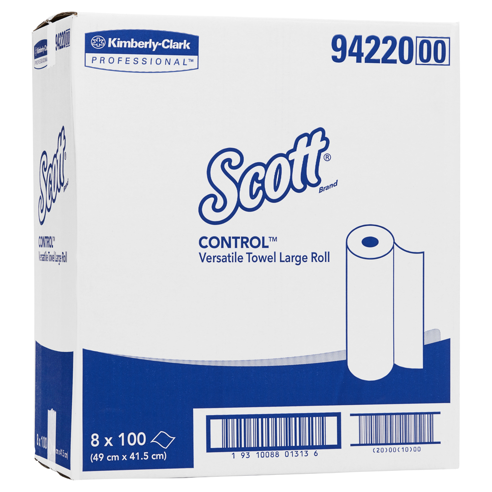 SCOTT® Control Versatile Towel Large Roll (94220), White Multi Purpose Wipes, 8 Rolls / Case, 100 Sheets / Roll (800 Sheets) - S057551988