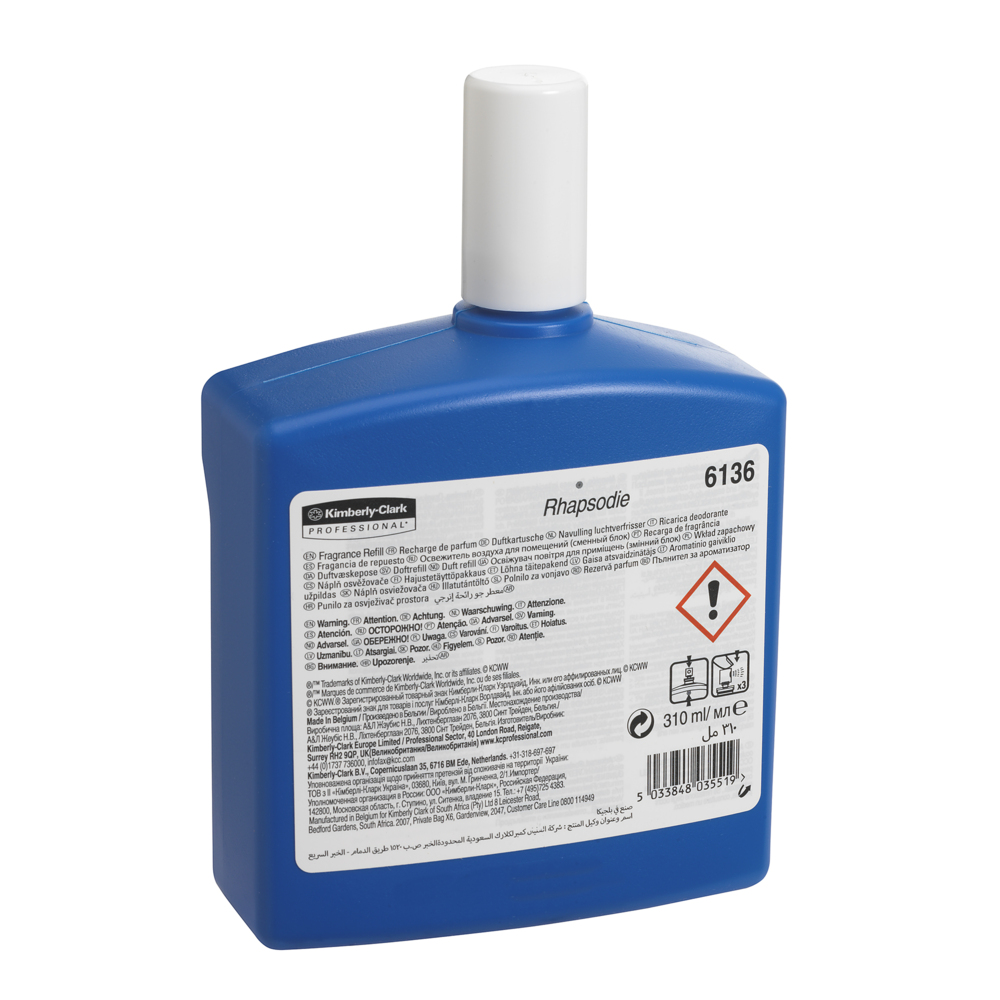 Kimberly-Clark Professional™ Duft-Lufterfrischer Rhapsodie – Nachfüllpackung 6136, transparent, 6 x 310 ml (1.860 ml gesamt) - 6136