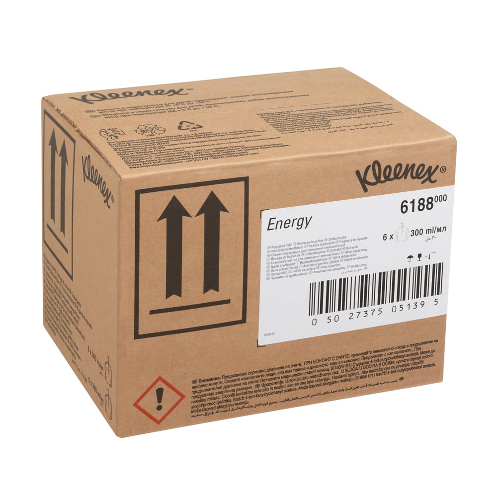 Ricarica deodorante per ambiente Kleenex® Botanics™ profumazione Energy 6188, trasparente, 6 x 300 ml (totale 1.800 ml) - 6188