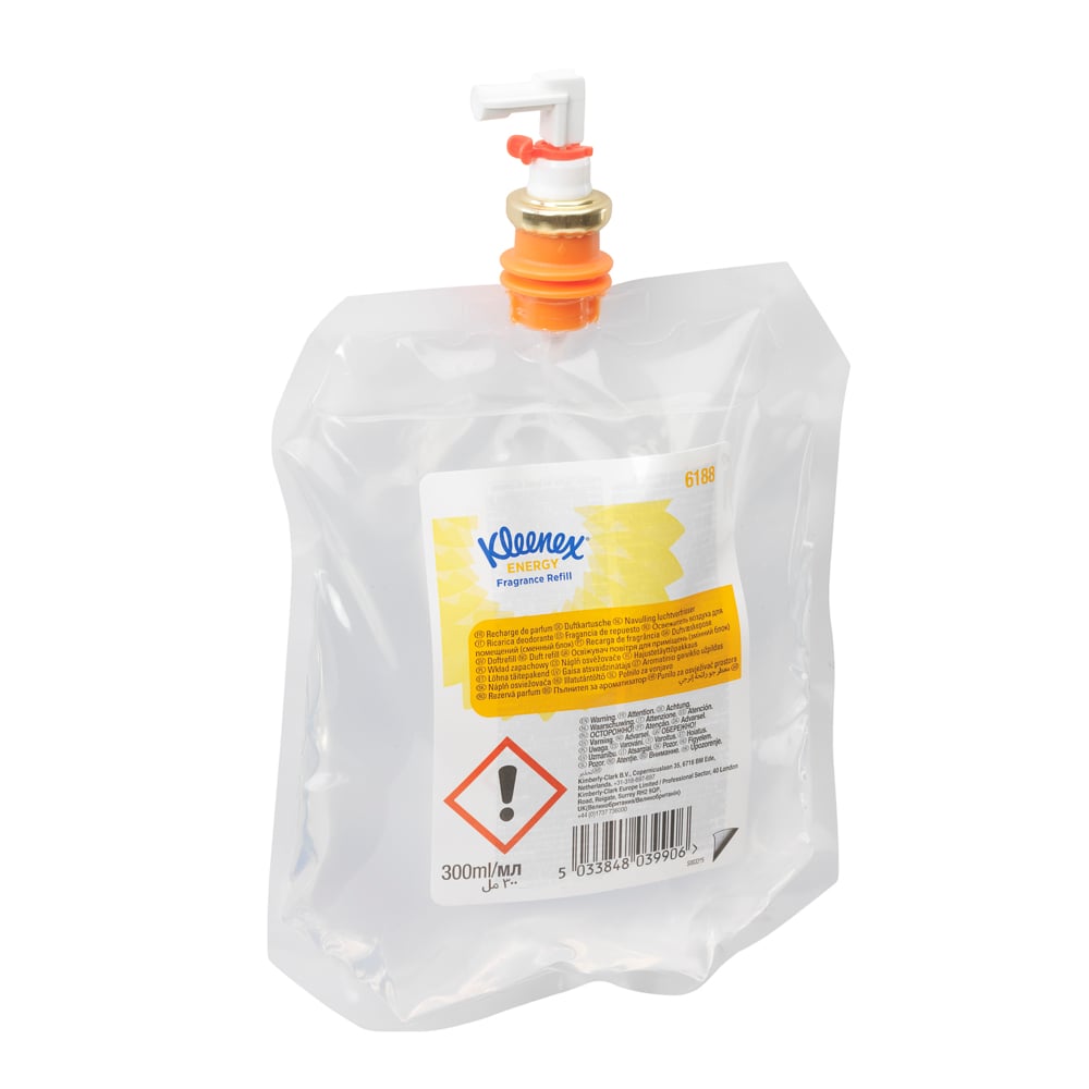 Ricarica deodorante per ambiente Kleenex® Botanics™ profumazione Energy 6188, trasparente, 6 x 300 ml (totale 1.800 ml) - 6188