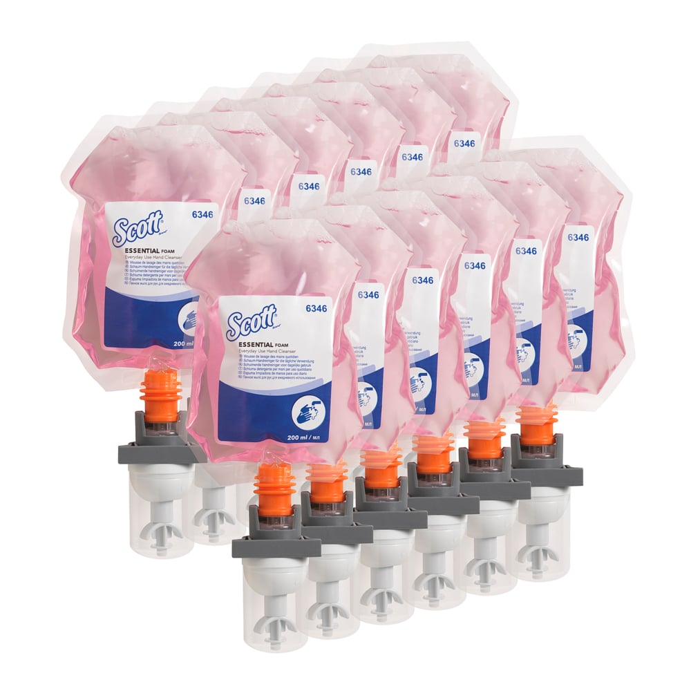 Scott® Essential™ Hand Soap 6346 - Foaming Hand Wash - 12 x 200ml Pink Hand Soap Pouches for Skincare (2,400ml Total)