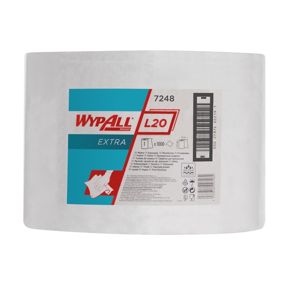 Panni in rotolo grande WypAll® L20 Extra 7248 - 1 rotolo x 1.000 panni a 2 veli, colore bianco - 7248