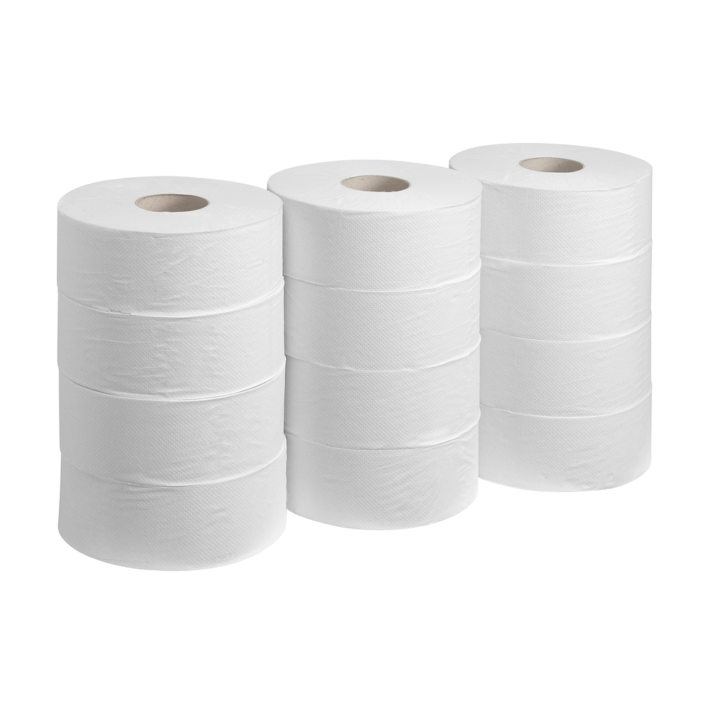 Hostess™ Jumbo Roll Toilet Tissue 8613 - 12 rolls x 1,000 white, 1 ply sheets (4,800 m) - 8613