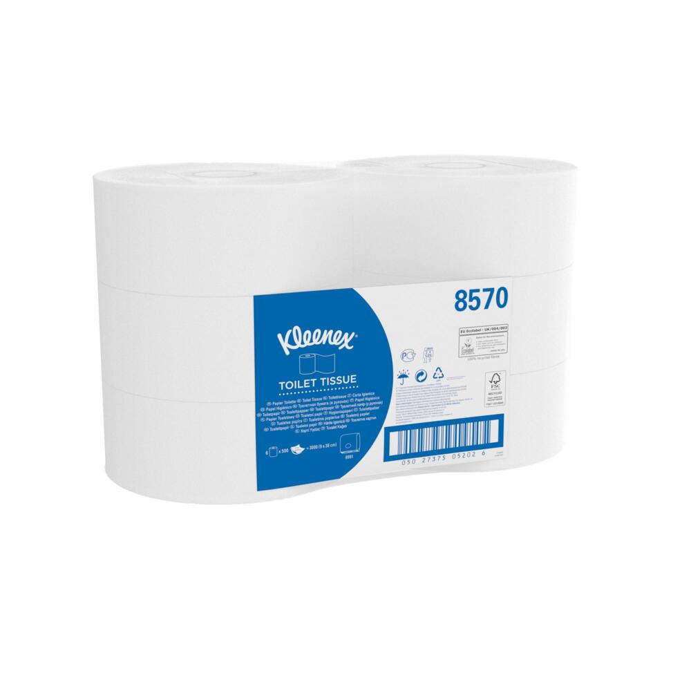 Kleenex® Papier toilette en rouleau Jumbo 8570, 6 rouleaux de 500 feuilles blanches, 2 épaisseurs (1140 m au total) - 8570