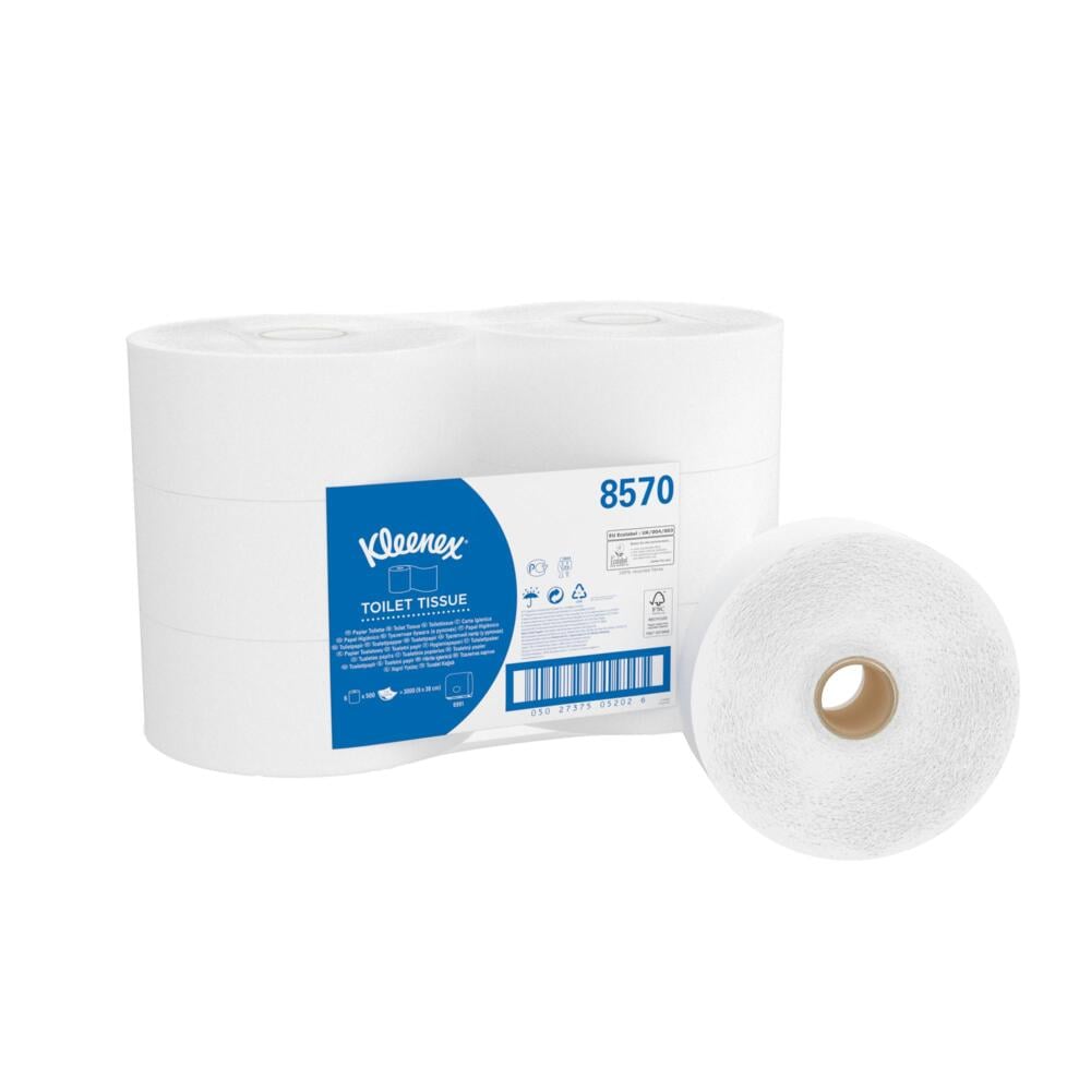 Kleenex® Papier toilette en rouleau Jumbo 8570, 6 rouleaux de 500 feuilles blanches, 2 épaisseurs (1140 m au total) - 8570