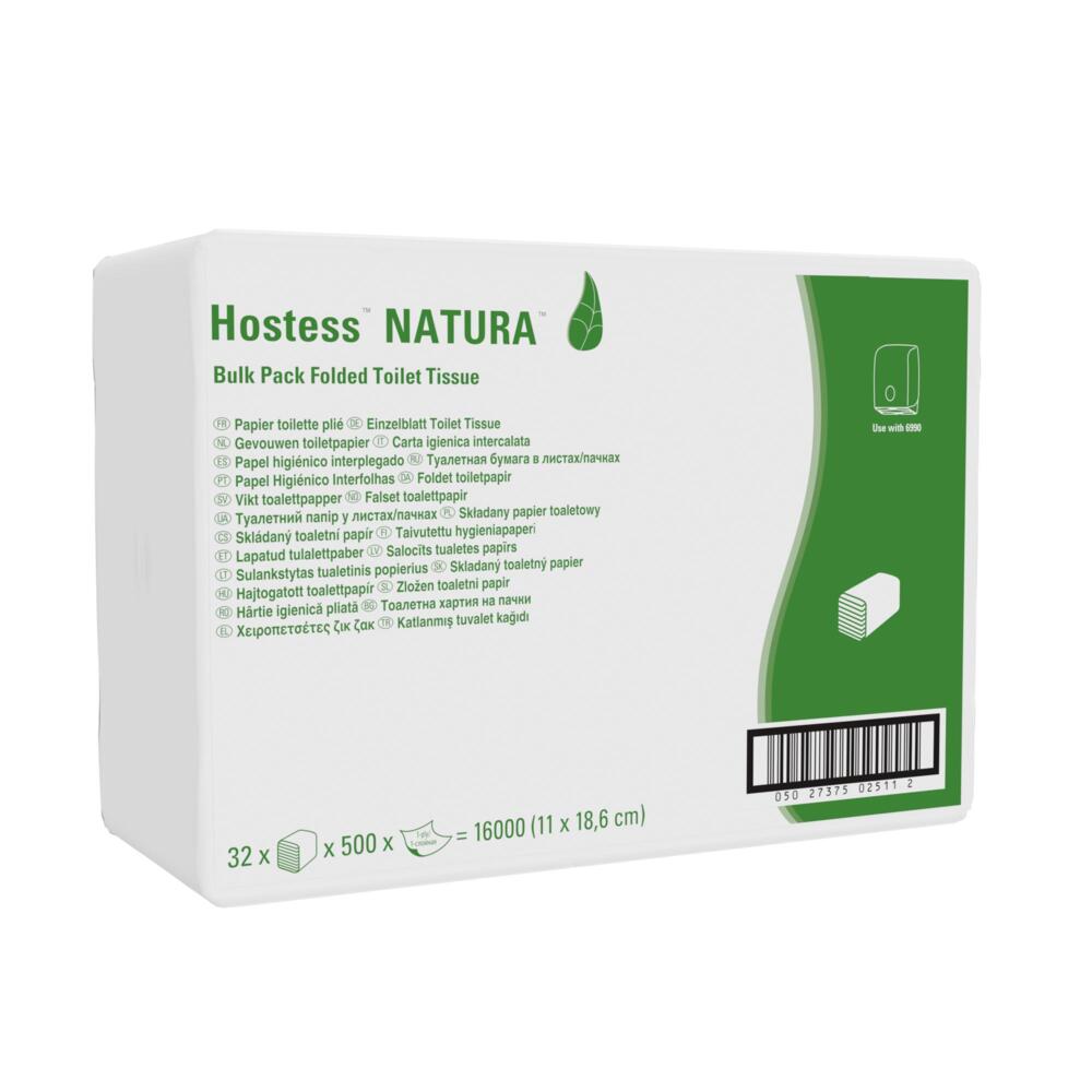 Hostess™ NATURA™ Сложенная туалетная бумага, код 8036, 32 упаковки x 500 листов белой однослойной бумаги (итого 16 000 шт.) - 8036