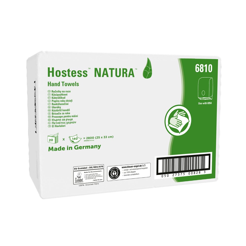 Asciugamani intercalati Hostess™ NATURA™ 6810 - 20 confezioni x 140 strappi a 2 veli, colore bianco, formato medio - 6810