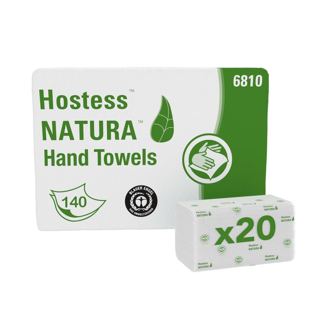 Hostess™ NATURA™ Folded Hand Towels 6810 - 20 packs x 140 medium, white, 2 ply sheets - 6810