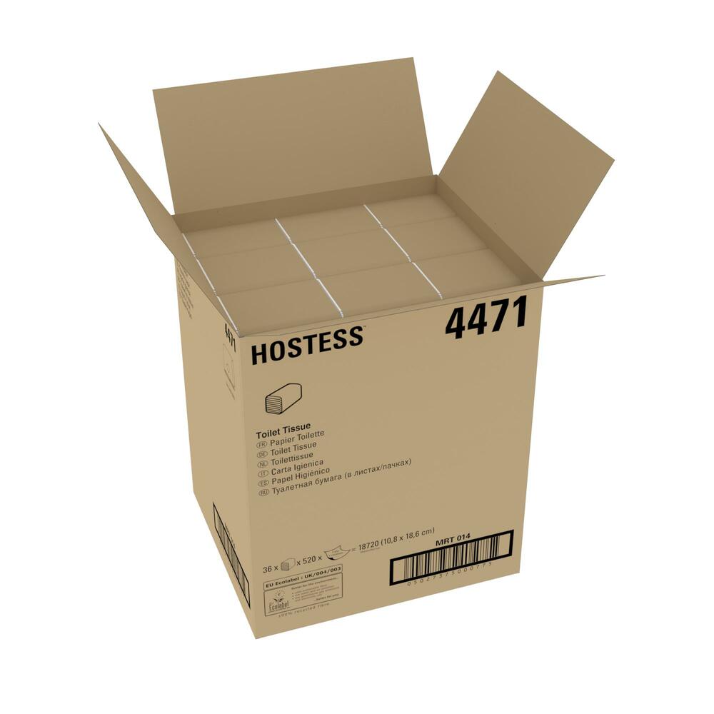 Hostess™ Folded Toilet Tissue 4471 - 36 packs x 520 white, 1 ply sheets (18,720 sheets) - 4471