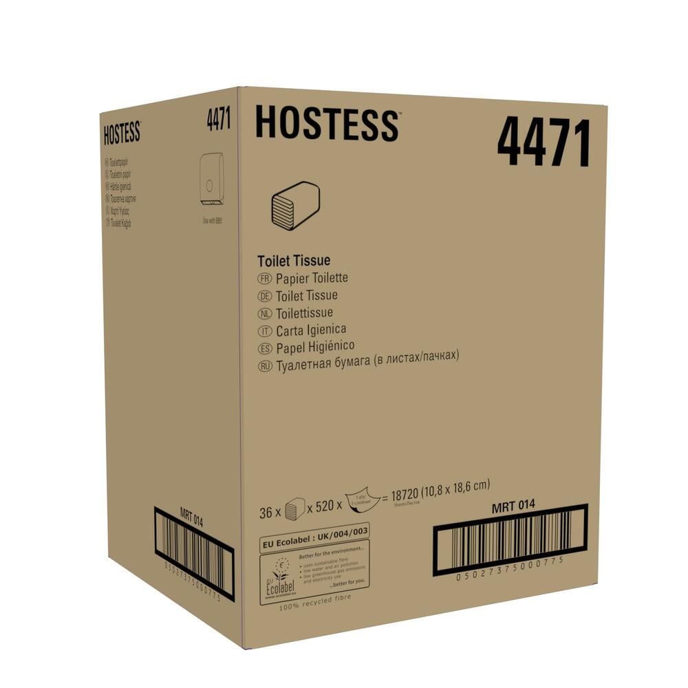 Hostess™ Folded Toilet Tissue 4471 - 36 packs x 520 white, 1 ply sheets (18,720 sheets) - 4471