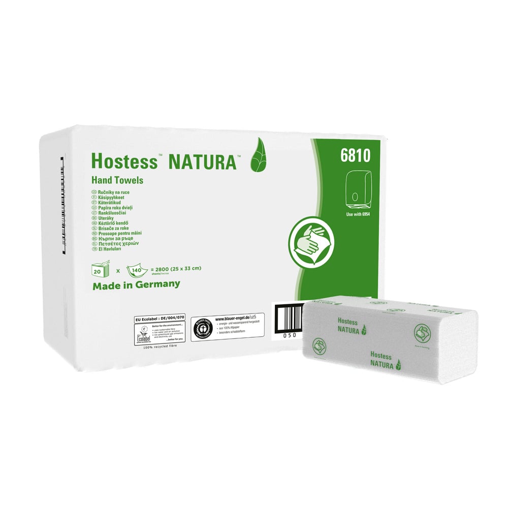 Asciugamani intercalati Hostess™ NATURA™ 6810 - 20 confezioni x 140 strappi a 2 veli, colore bianco, formato medio - 6810