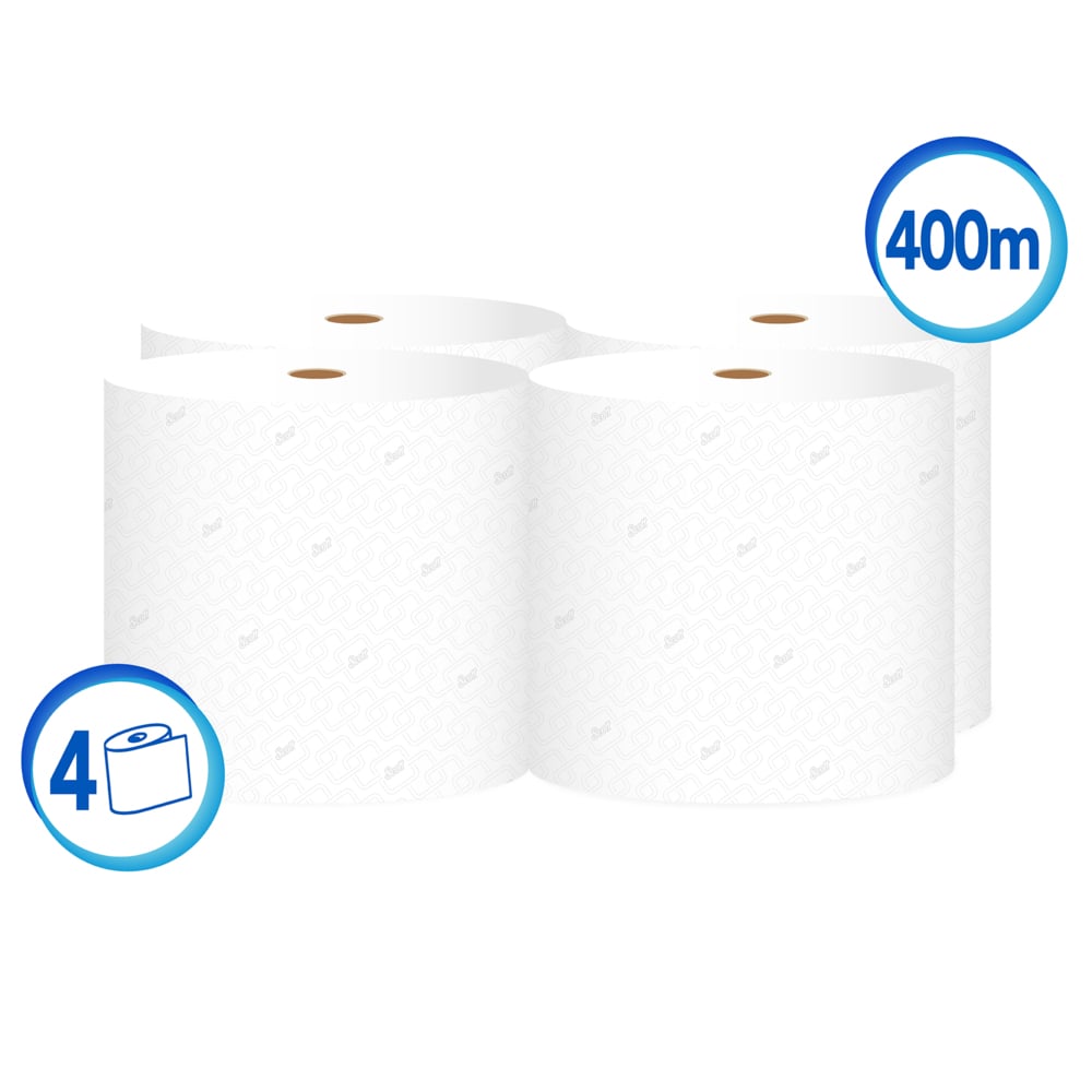 Toalla de Manos Scott® Basic - Rollo, Blanca, 400m/paq,  4 rollos/caja 1600m, 30212071 - S050487593