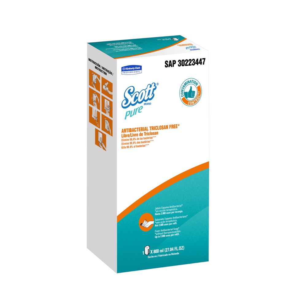 Scott® Pure Jabón Antibacterial, En Espuma, 800ml/repuesto, 6 Repuestos / Caja, 30223447 - S050463950