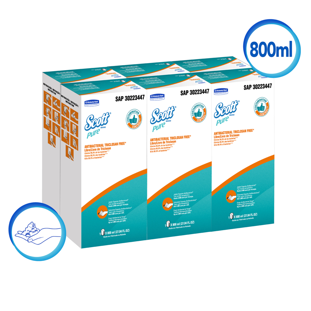 Scott® Pure Jabón Antibacterial, En Espuma, 800ml/repuesto, 6 Repuestos / Caja, 30223447 - S050463950
