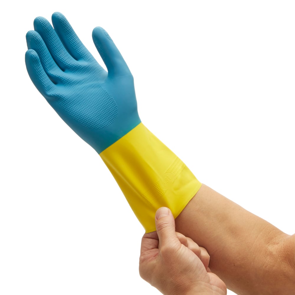 KleenGuard® G80 Chemikalienbeständige, handspezifische Neoprenhandschuhe 38741 – Gelb und Blau, 7, 5x12 Paare (120 Handschuhe) - 38741