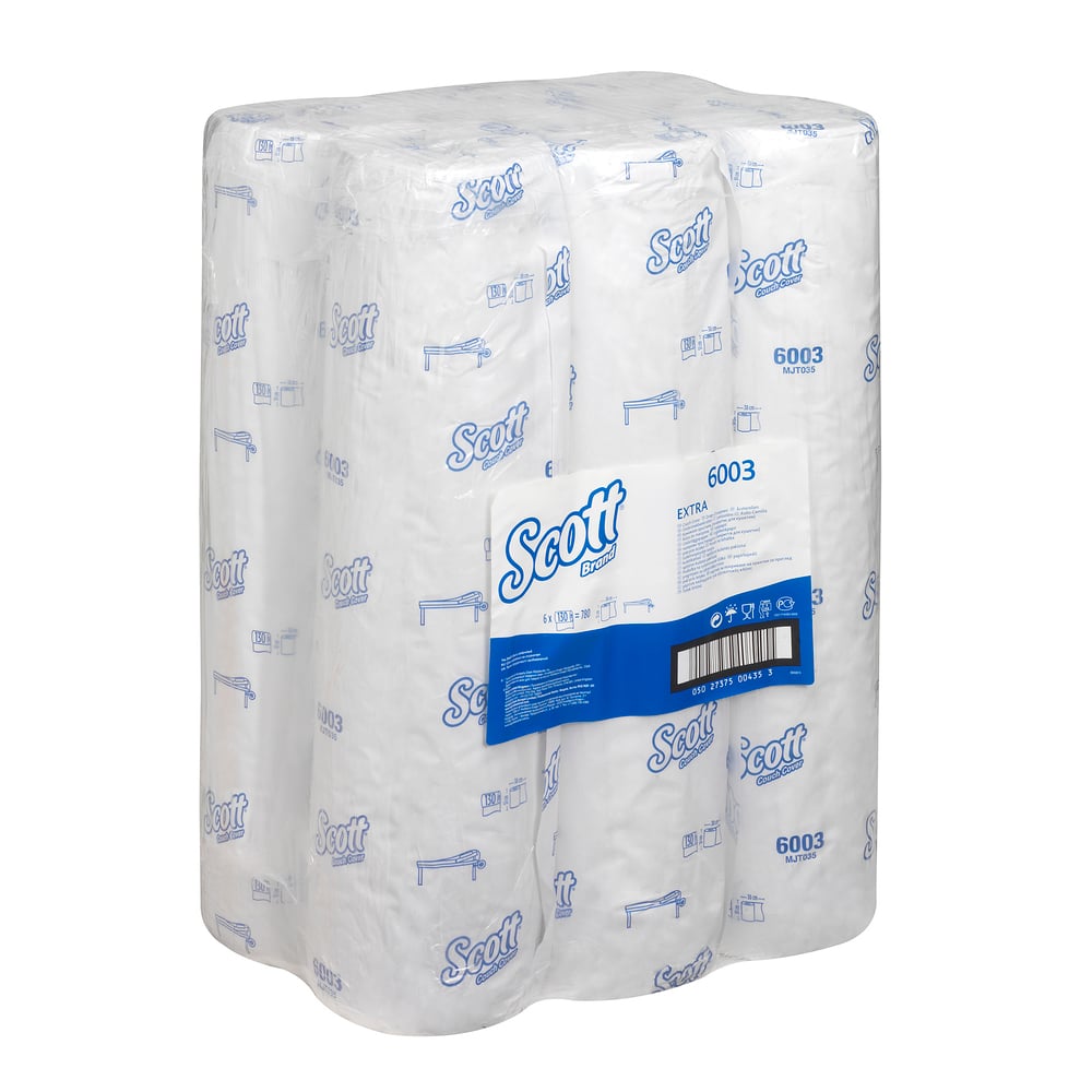 Drap d'examen Scott® Extra (51W) 6003 - 6 rouleaux de 130 formats blancs, 2 épaisseurs - 6003