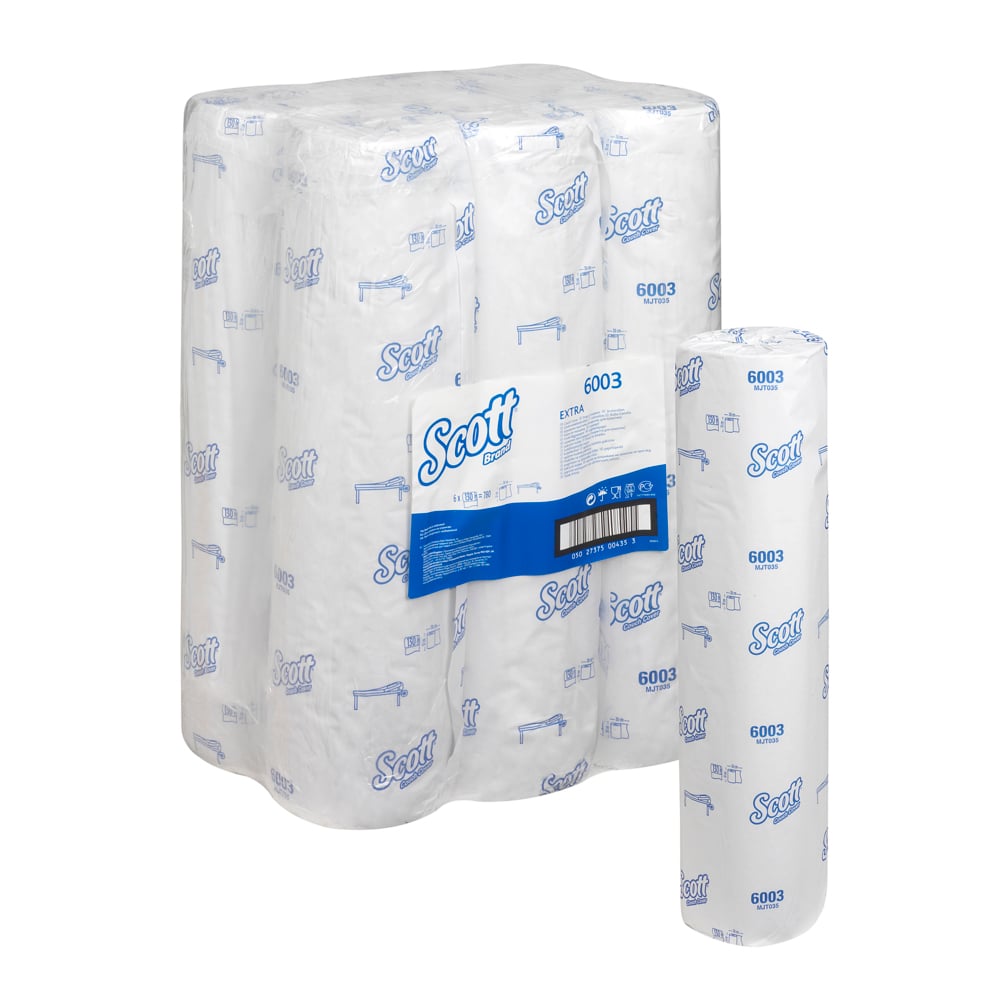 Drap d'examen Scott® Extra (51W) 6003 - 6 rouleaux de 130 formats blancs, 2 épaisseurs - 6003