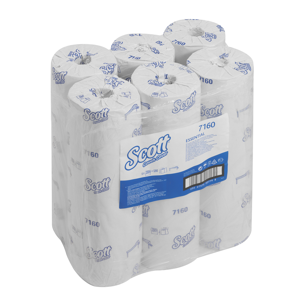 Scott® Essential™ Ärzterollen (39 B) 7160 – 6 Rollen mit je 200 weißen, 1-lagigen Liegenabdeckungen - 7160