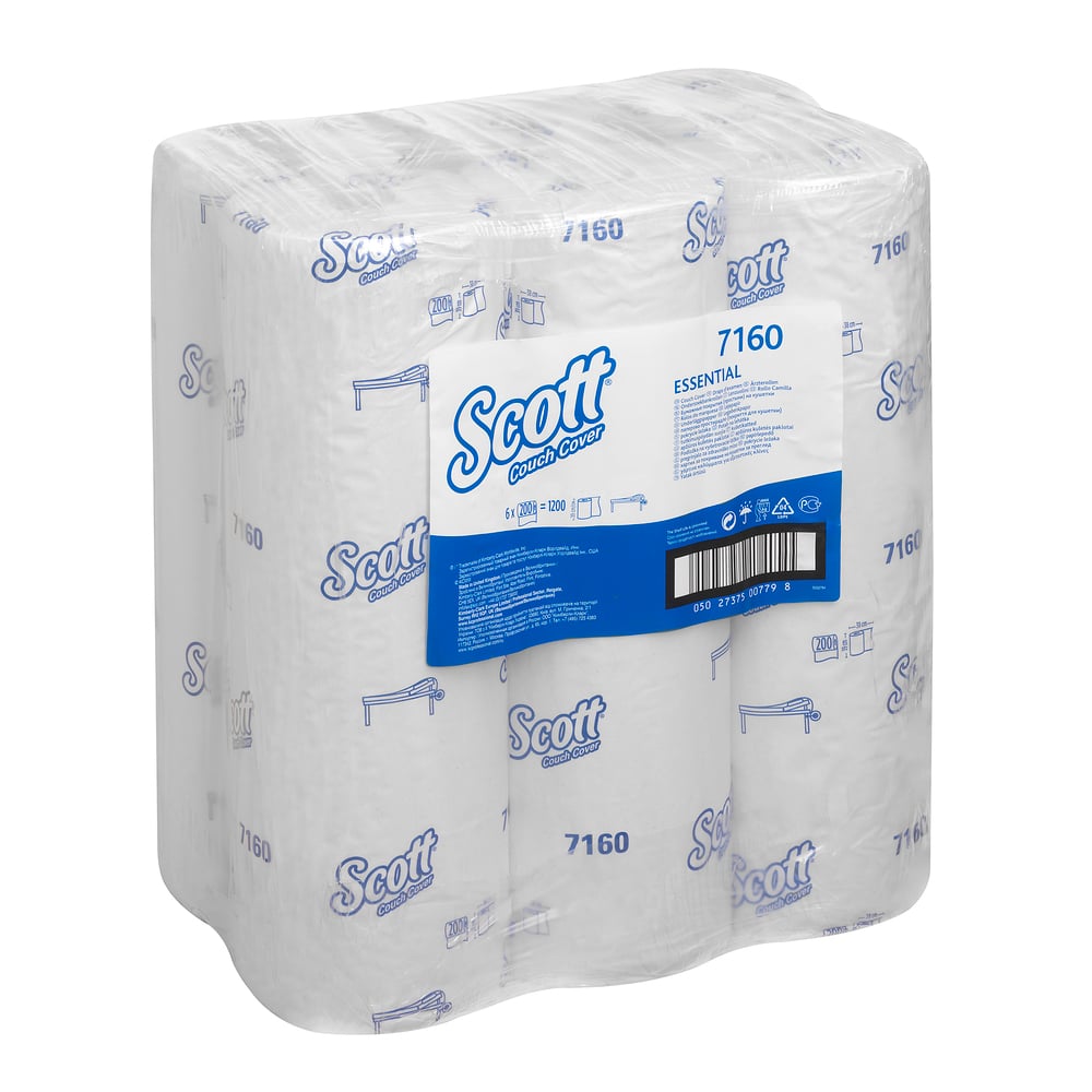 Scott® Essential™ Ärzterollen (39 B) 7160 – 6 Rollen mit je 200 weißen, 1-lagigen Liegenabdeckungen - 7160