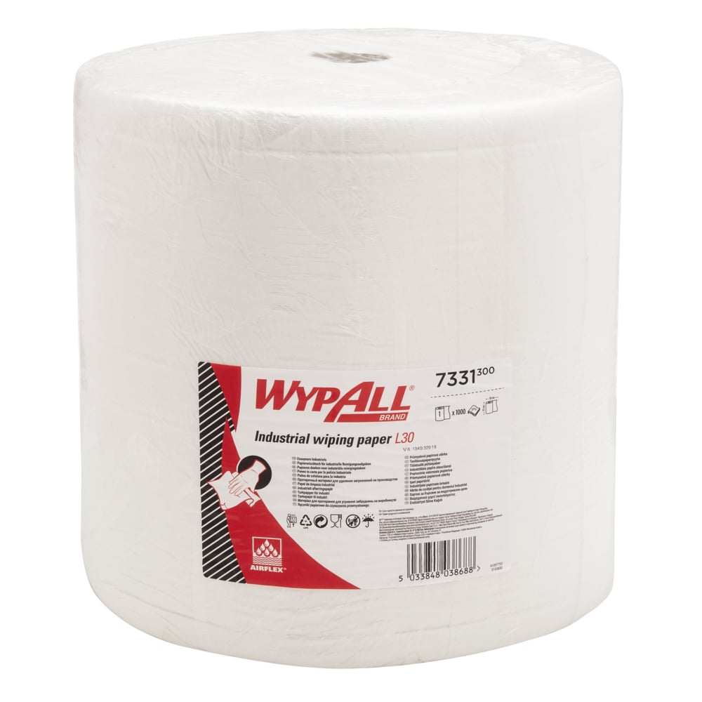 Maxi rotolo di panno in carta per la pulizia Industriale WypAll® L30 7331 - Extra larghi e lunghi - 1 rotolo x 1.000 panni a 3 veli, colore bianco - 7331