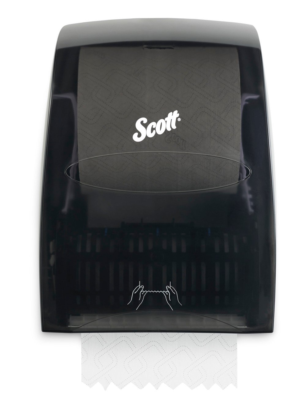 Distributrice d’essuie-mains en rouleau dur compatible avec les produits Scott Essential (46253), changement rapide, garantie à vie, fumée (noire) - 46253