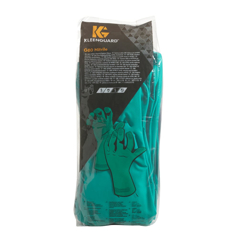 Gants de forme anatomique KleenGuard® G80 résistants aux produits chimiques 94445 - Vert, taille 7, 5 x 12 paires (120 gants) - 94445