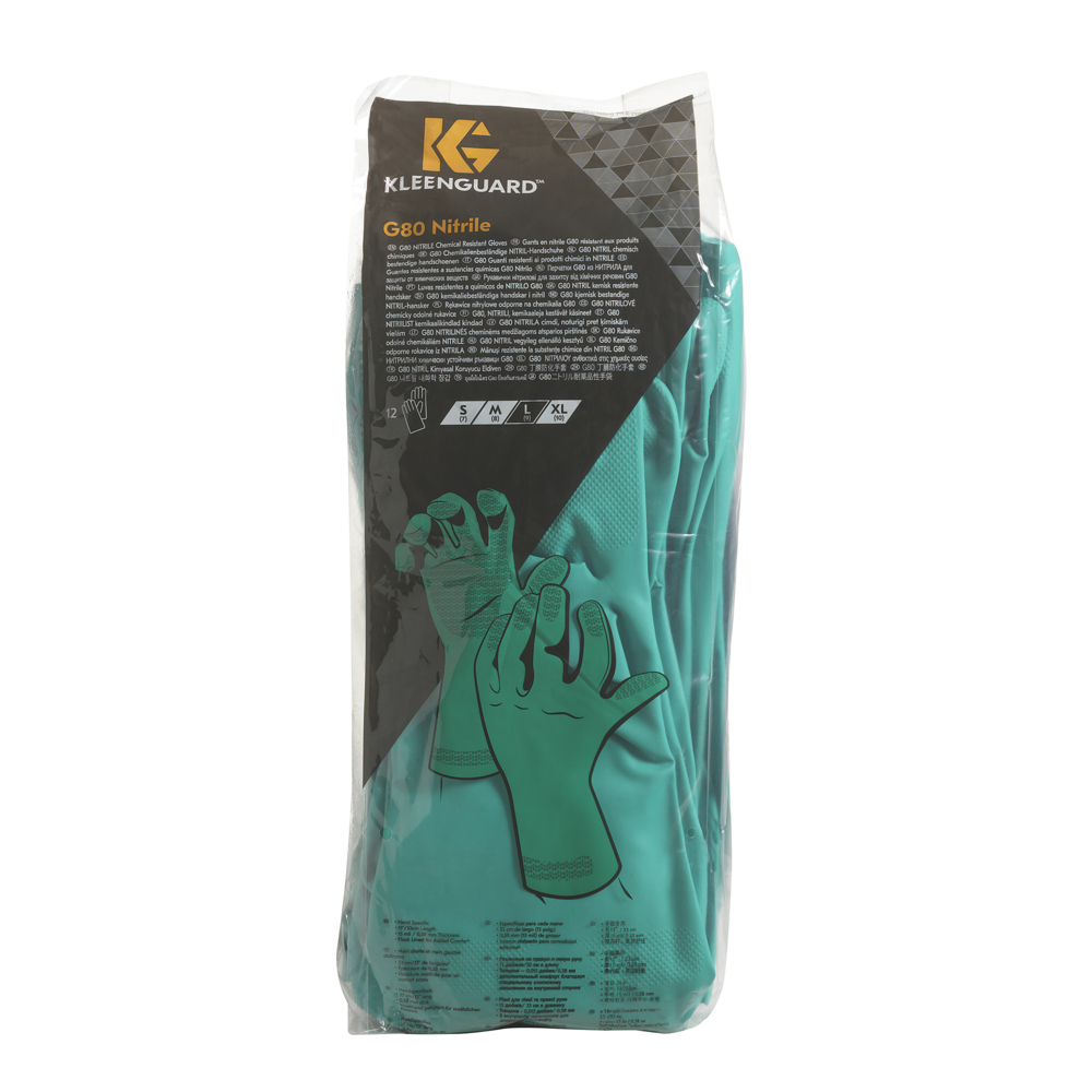 Gants de forme anatomique KleenGuard® G80 résistants aux produits chimiques 94446 - Vert, taille 8, 5 x 12 paires (120 gants) - 94446