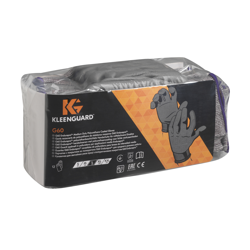 KleenGuard® G60 Endurapro™ Medium Duty Polyurethane Coated Gloves 13826 - Grey, 10, 1x12 pairs (24 gloves) - 13826