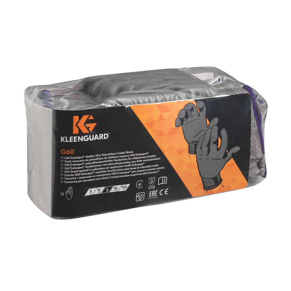 KleenGuard® G60 Endurapro™ polyurethanbeschichtete Handschuhe für mittelschwere Arbeiten 13827 – Grau, 11, 1x12 Paare (24 Handschuhe) - 13827