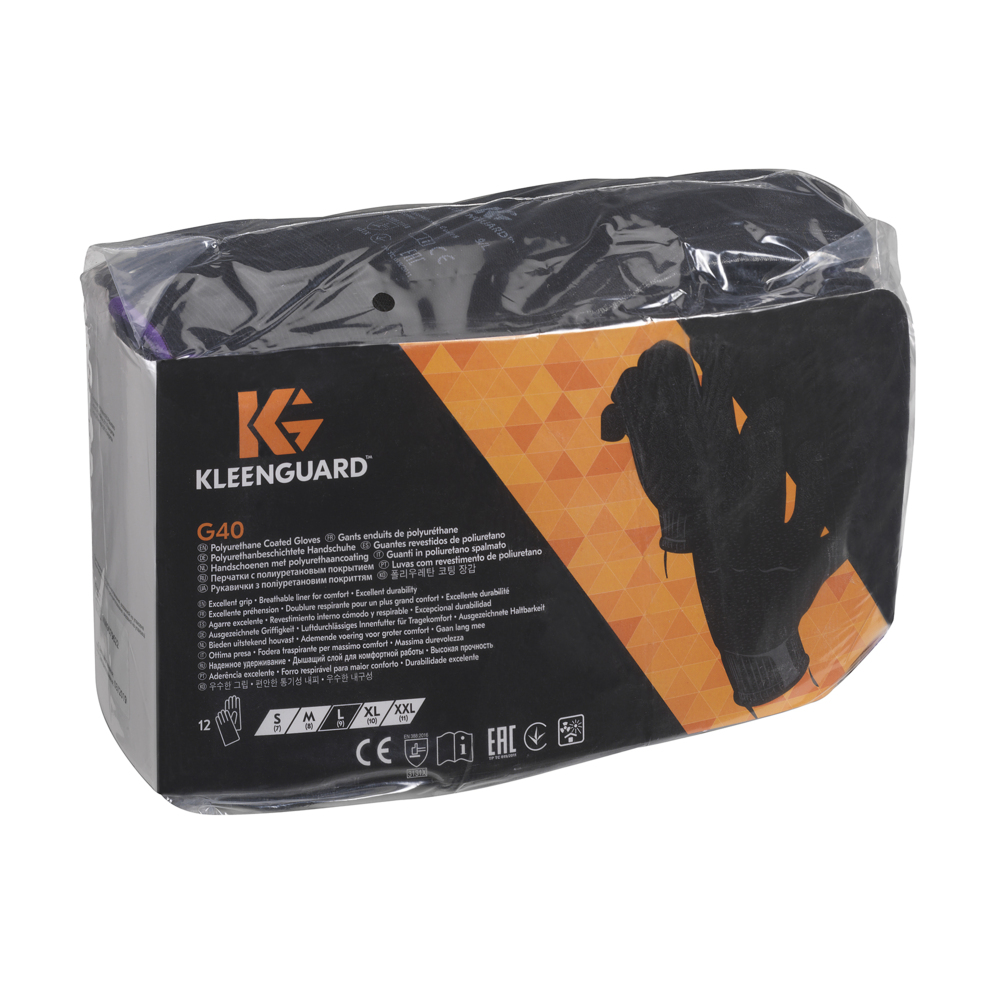 Gants de forme anatomique KleenGuard® G40 enduits polyuréthane 13837 - Noir, taille 7, 5 x 12 paires (120 gants) - 13837