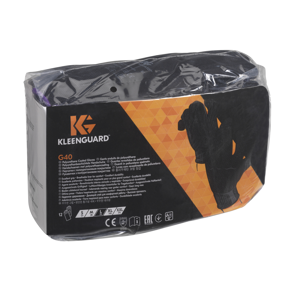 KleenGuard® G40 polyurethanbeschichtete handspezifische Handschuhe 13837 – Schwarz, 7, 5x12 Paar (120 Handschuhe) - 13837