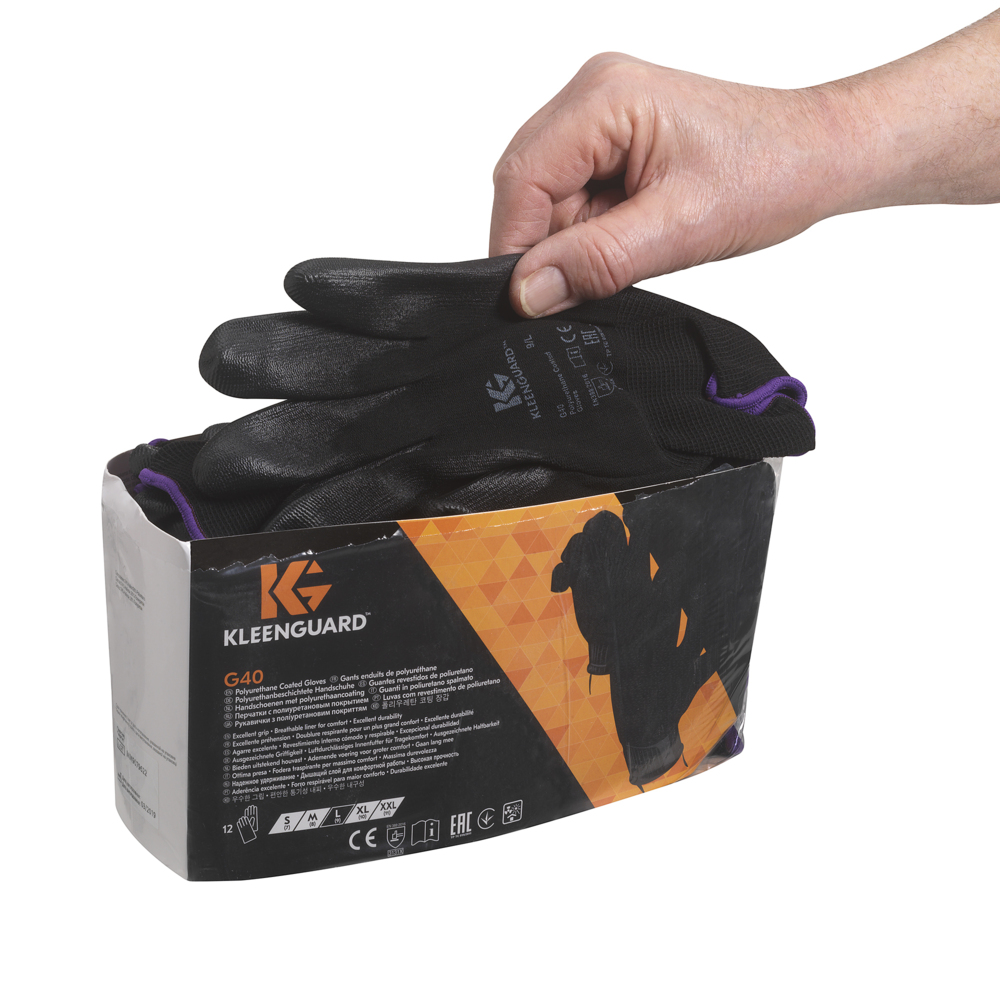 KleenGuard® G40 polyurethanbeschichtete handspezifische Handschuhe 13837 – Schwarz, 7, 5x12 Paar (120 Handschuhe) - 13837