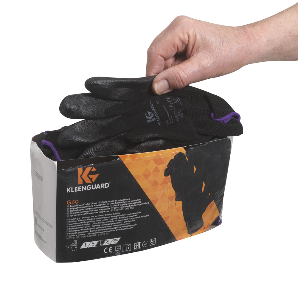 KleenGuard® G40 polyurethanbeschichtete handspezifische Handschuhe 13839 – Schwarz, 9, 5x12 Paar (120 Handschuhe) - 13839