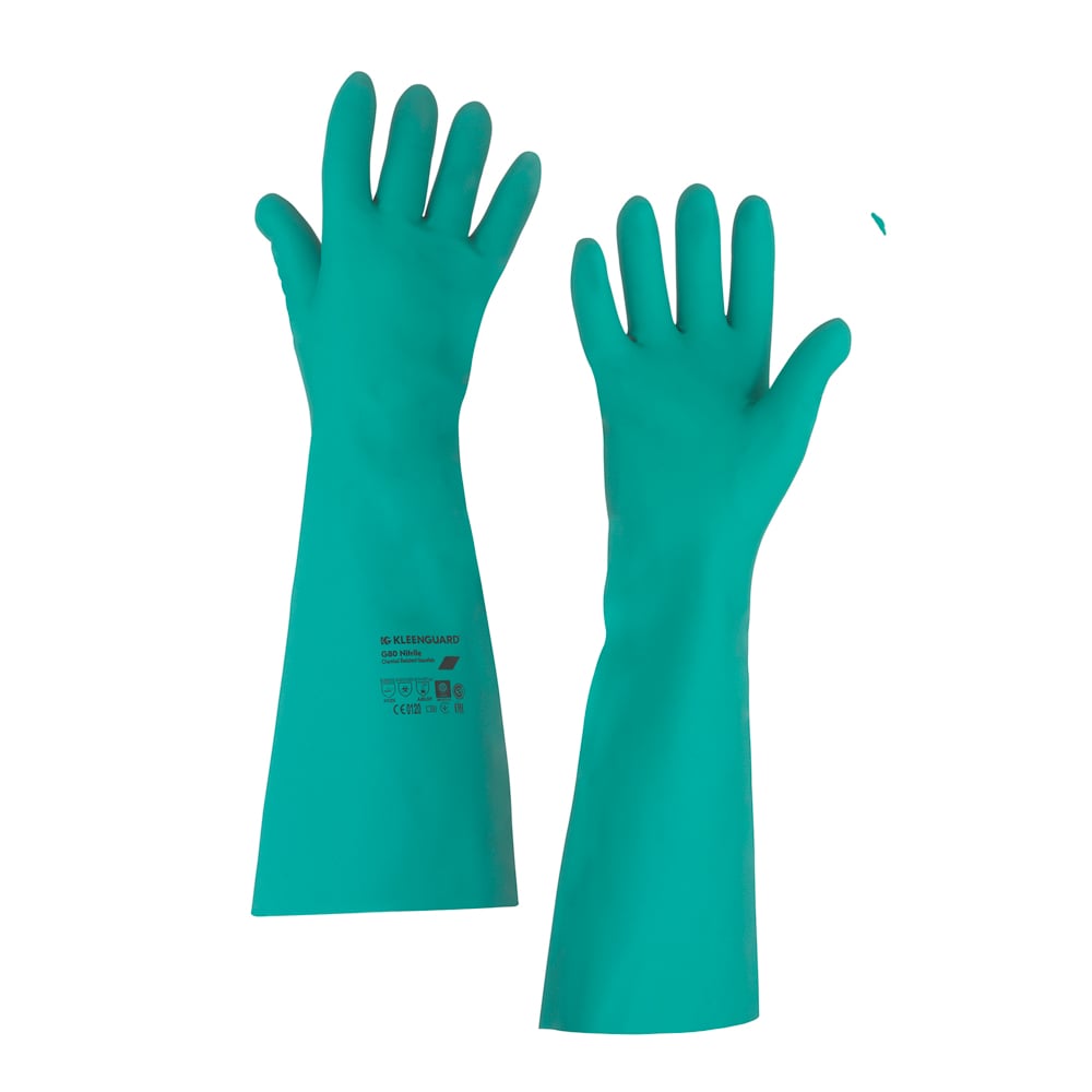 Gants de forme anatomique KleenGuard® G80 résistants aux produits chimiques 25622 - Vert, taille 8, 1 x 12 paires (24 gants) - 25622