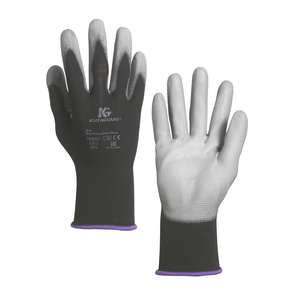 KleenGuard® G40 Polyurethanbeschichtete handspezifische Handschuhe 38728 – Grau, 9, 5x12 Paare (120 Handschuhe) - 38728