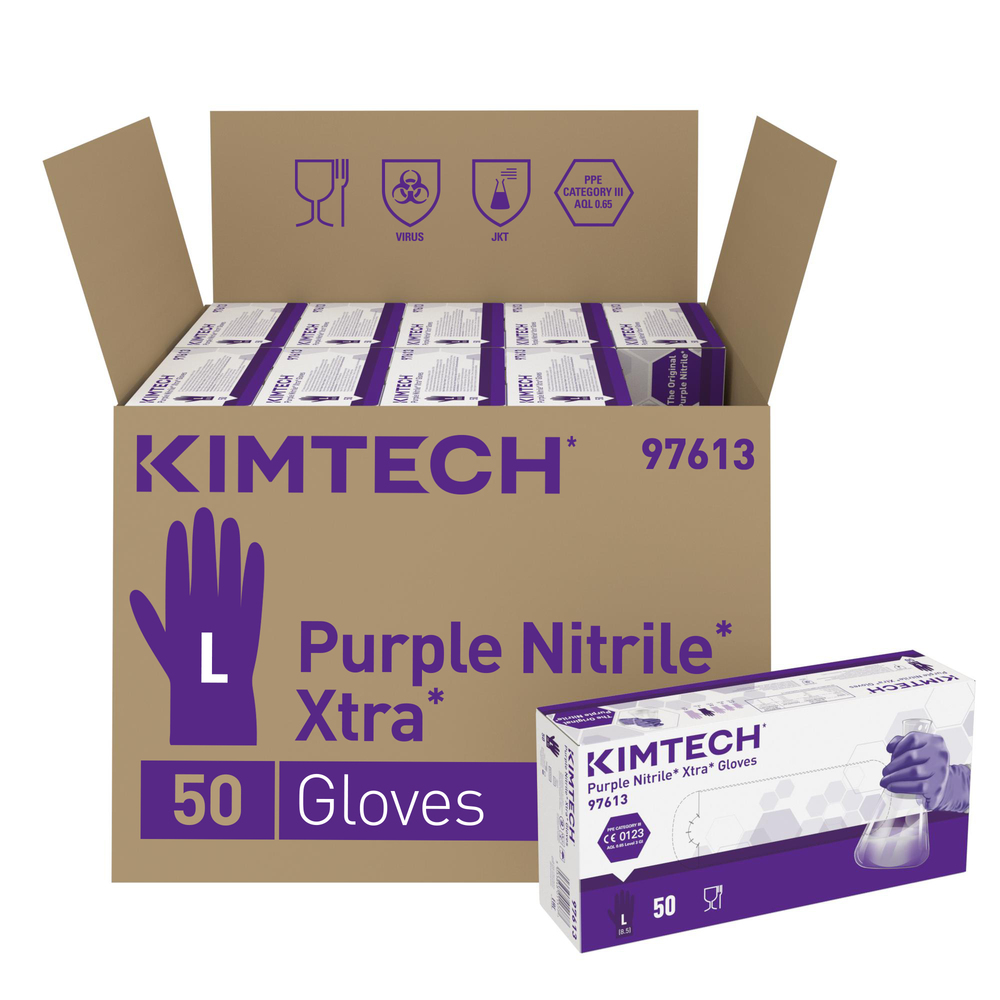 Gants ambidextres Kimtech™ Purple Nitrile™ Xtra™ - 97613, violet, taille L, 10 x 50 (500 gants) - 97613