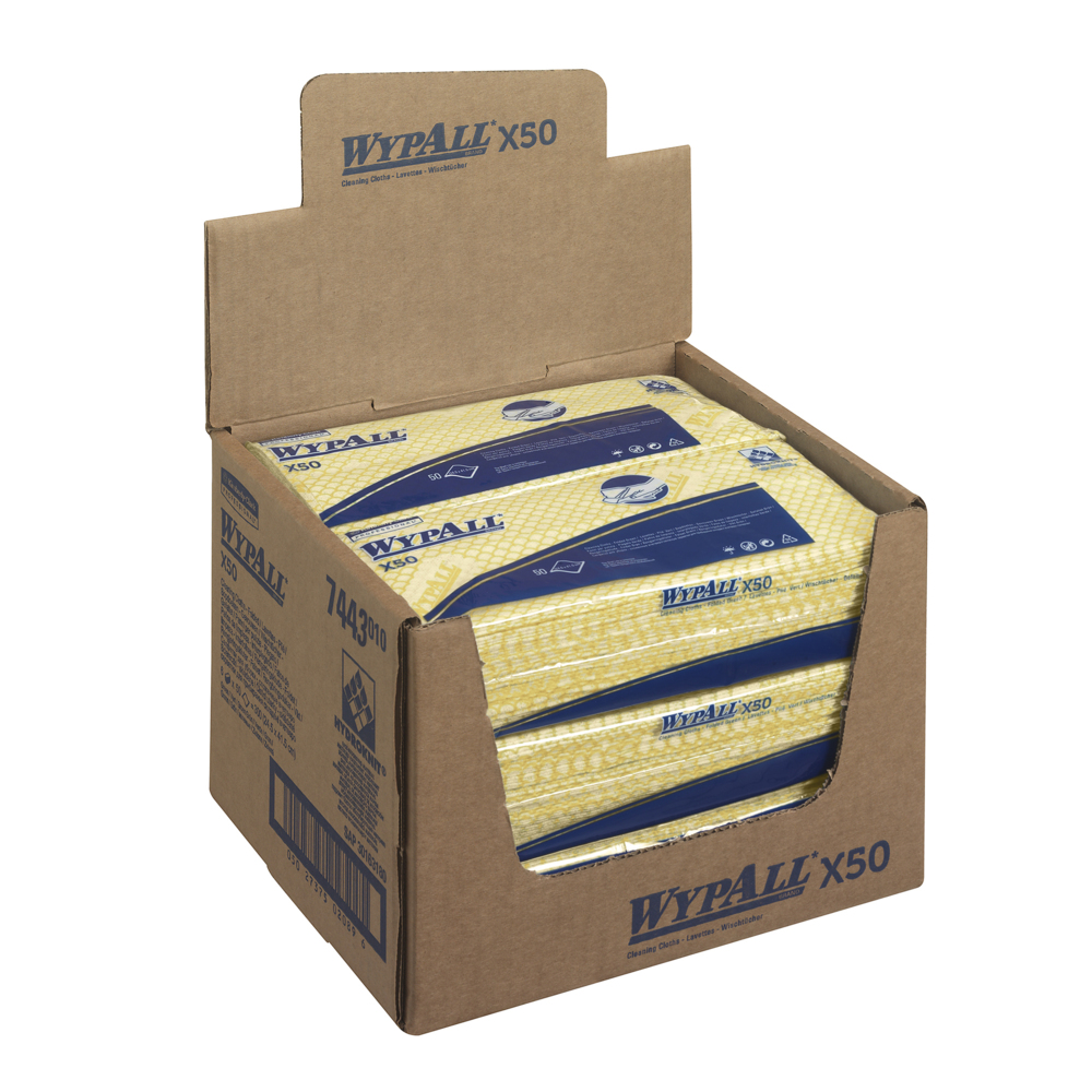 WypAll® X50 Farbcodierte Reinigungstücher 7443 Gelb – 6 Packungen x 50 Farbcodierte Wischtücher mit Interfold-Faltung (insges. 300) - 7443